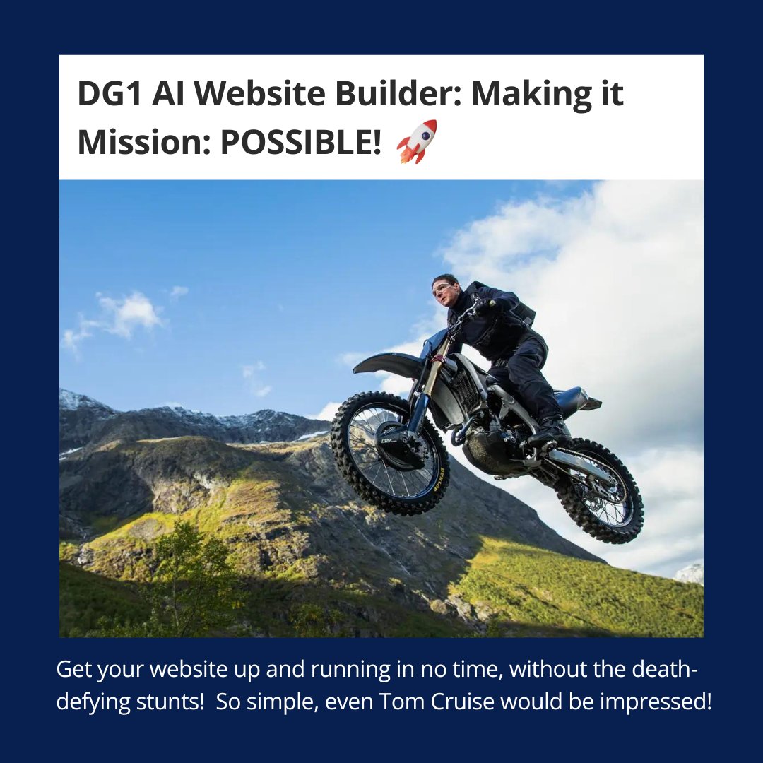 DG1Platform's tweet photo. 🚀 Ready to launch your dream website effortlessly? Our Website Builder is so simple, it'll leave even Tom Cruise impressed! 😎🎬 Let our user-friendly tools and expert support guide you to success! #WebsiteBuilder #EasyWebsiteCreation #DG1 #NewStandard #LevelUp https://t.co/Ys3NaMxT07