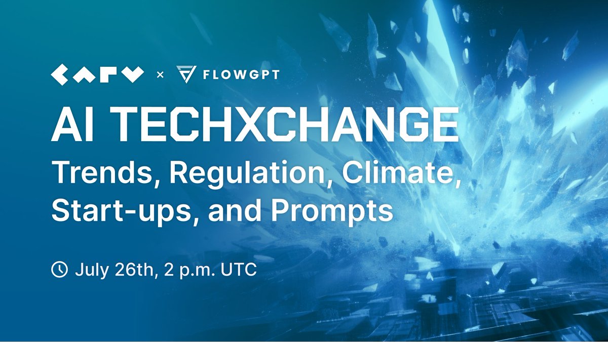 carv_official's tweet image. #CARV &amp;amp; @FlowGPTOfficial together present you!

🤖️AI TechXchange: Unleashing the AI Revolution 🤖
️
  🤝 Join venture capitalists, AI and web3 startup founders, and AI experts. More amazing guests are to be announced😉

Explore trends, regulations, climate, and more in the…