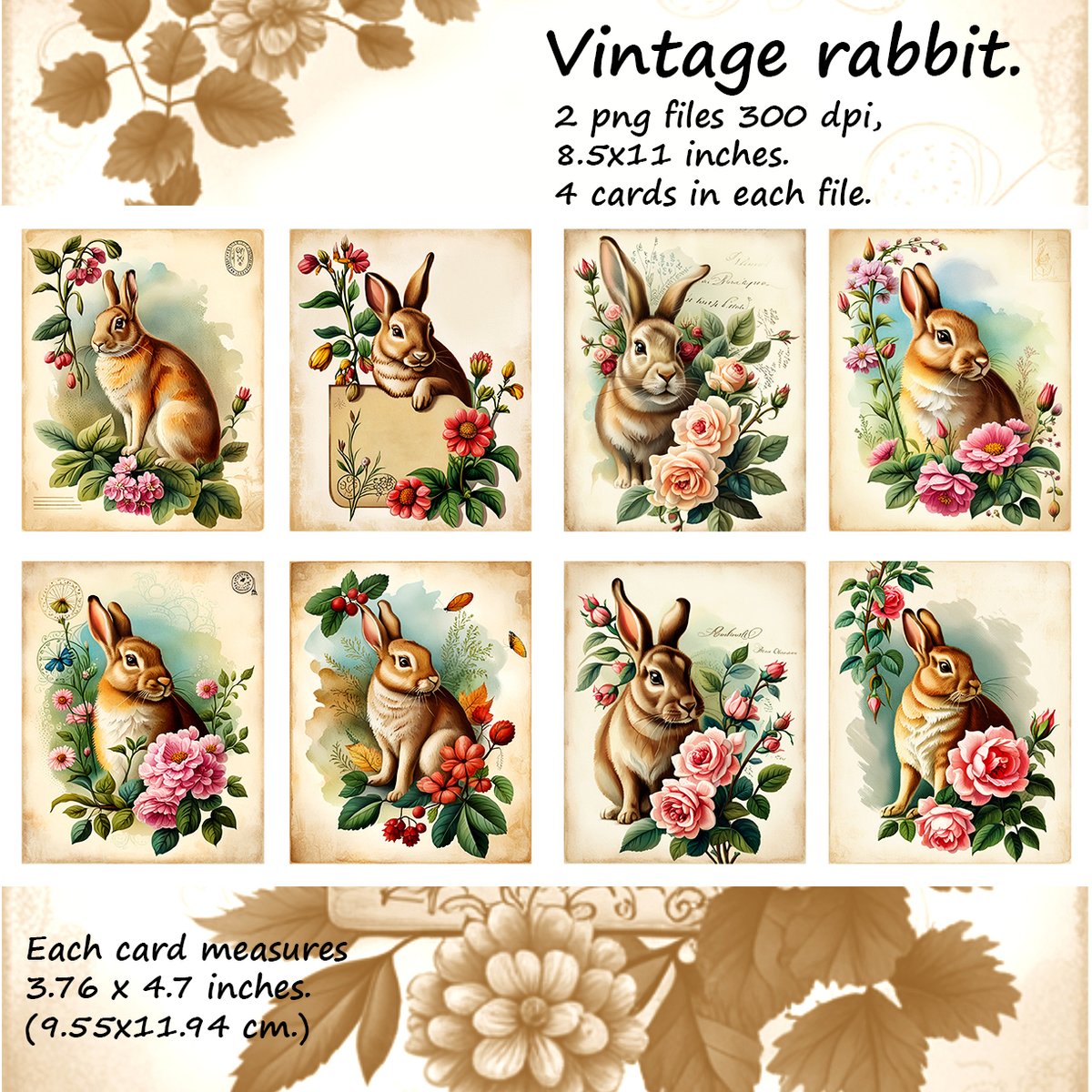 Floraaplus's tweet photo. Vintage rabbit. 8 unique cards.
https://t.co/vdTwbqgyDE
 #rabbit #vintage #cards #rabbitandflowers #cuterabbit #printable #aiart #aiillustrations #digitaldesign #postcards #floralpaper #scrapbooking #AIArtwork #ai #retro #vintageillustrations https://t.co/ND6DsoFCX6