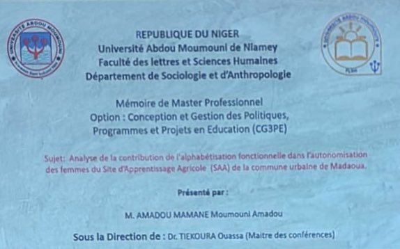 GRADEAfricaa's tweet photo. Nous étions à l’#UAM pour accompagner l’un de nos étudiants boursiers #EcolesSoeurs pour sa soutenance #MasterPro sur le sujet: Analyse de la contribution de l'alphabétisation fonctionnelle dans l'automatisation des femmes du Site d'Apprentissage Agricole de la commune de Madaoua https://t.co/iAScjaYV2m