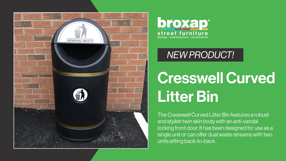 BroxapLtd's tweet photo. *New Product* The Cresswell Curved Litter Bin has an easy access aperture to encourage more people to put their waste in the bin!
#litterbin https://t.co/mEkypXX8Z0
