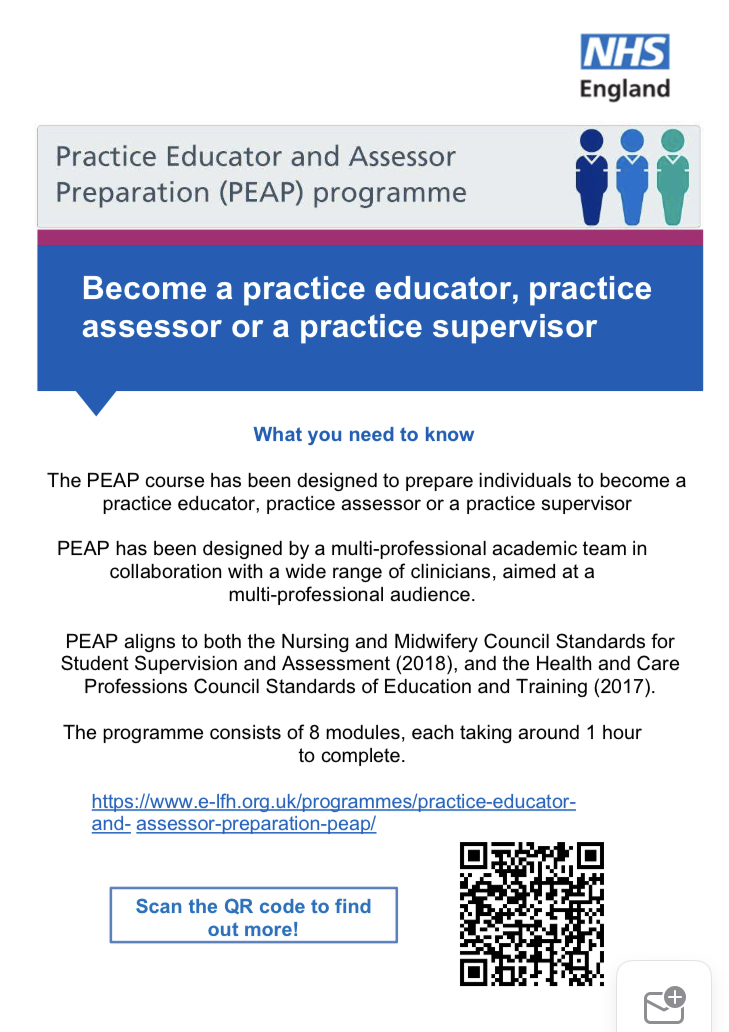 LEAP Project West Yorkshire ICS (@leap_wy) on Twitter photo Have you heard of PEAP? It consists of 8 online e-learning modules designed to prepare you to become a practice educator, practice assessor or a practice supervisor. Visit e-lfh.org.uk/programmes/pra… to find out more. Developed by academics from <a href="/HuddersfieldUni/">University of Huddersfield</a> and <a href="/leedsbeckett/">Leeds Beckett</a> Have you heard of PEAP? It consists of 8 online e-learning modules designed to prepare you to become a practice educator, practice assessor or a practice supervisor. Visit e-lfh.org.uk/programmes/pra… to find out more. Developed by academics from <a href="/HuddersfieldUni/">University of Huddersfield</a> and <a href="/leedsbeckett/">Leeds Beckett</a>