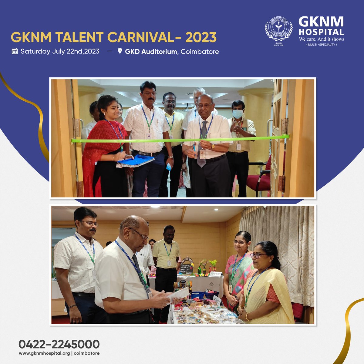 GKNMHospital's tweet photo. We, at #GKNM, are pleased to share that we had successfully conducted the #TalentCarnival 2023 that gave a chance to showcase the talents of our employees pertaining to uniqueness and creativity. The event was inaugurated by Dr. Ragupathy Veluswamy, CEO, #GKNMHospital. https://t.co/xO11HSUrNE