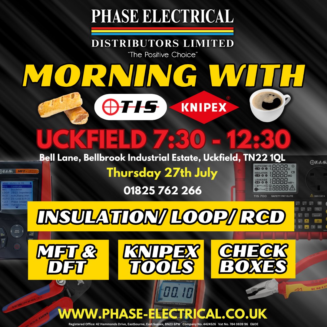 Our Uckfield Branch is hosting a morning with TIS and Knipex this Thursday (27th)!

Hot food and drinks available... see you there 👋

#uckfield #trademorning #sparky #electrician #eastsussex #tools