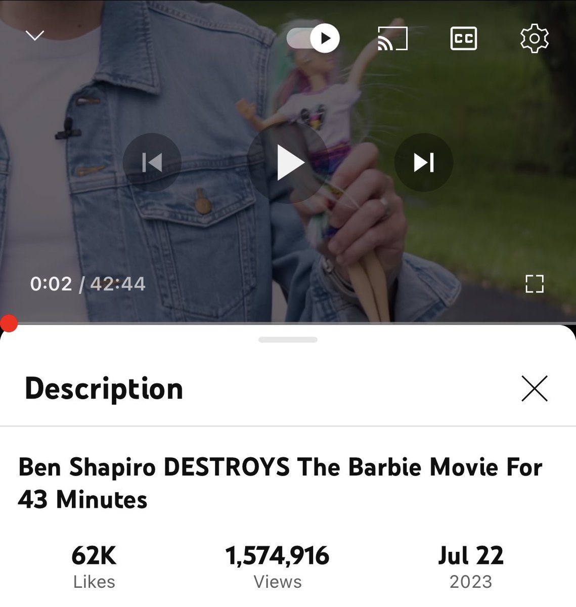 This just in, my tiktok, about Ben Shapiro’s Barbie review, official has more likes than his original YouTube and Tiktok video. 💀💀💀