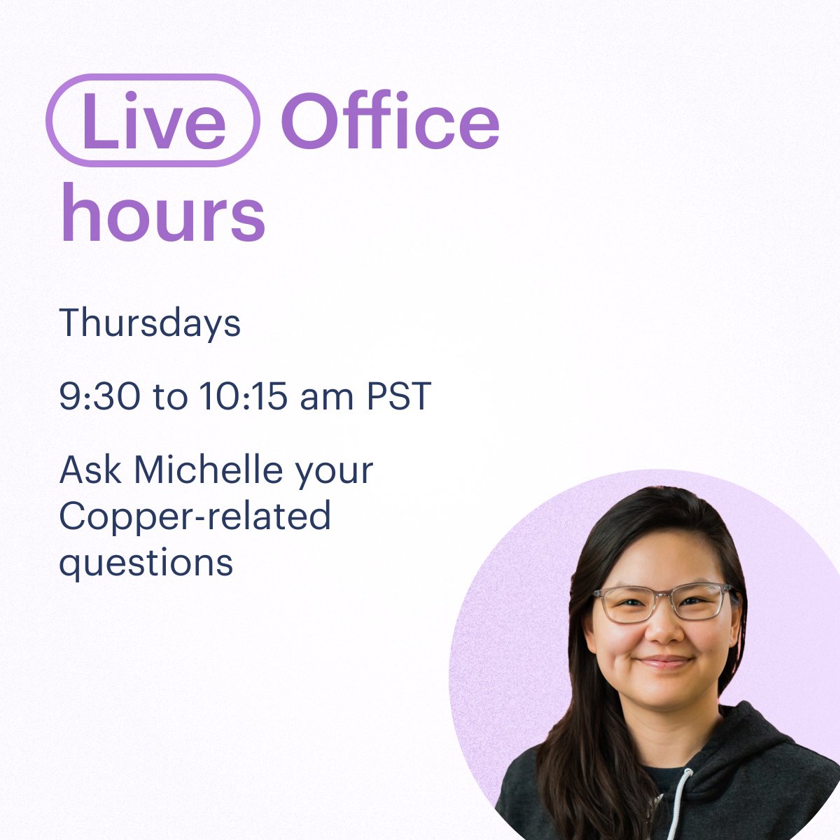 CopperInc's tweet image. Get #CRMtips from Copper experts, plus hear how other users are making the most of CRM 🤓 Join Michelle's weekly office hours every Thursday morning and get ready to learn 👍 bit.ly/3rHlQii
#coppertips #coppercrm