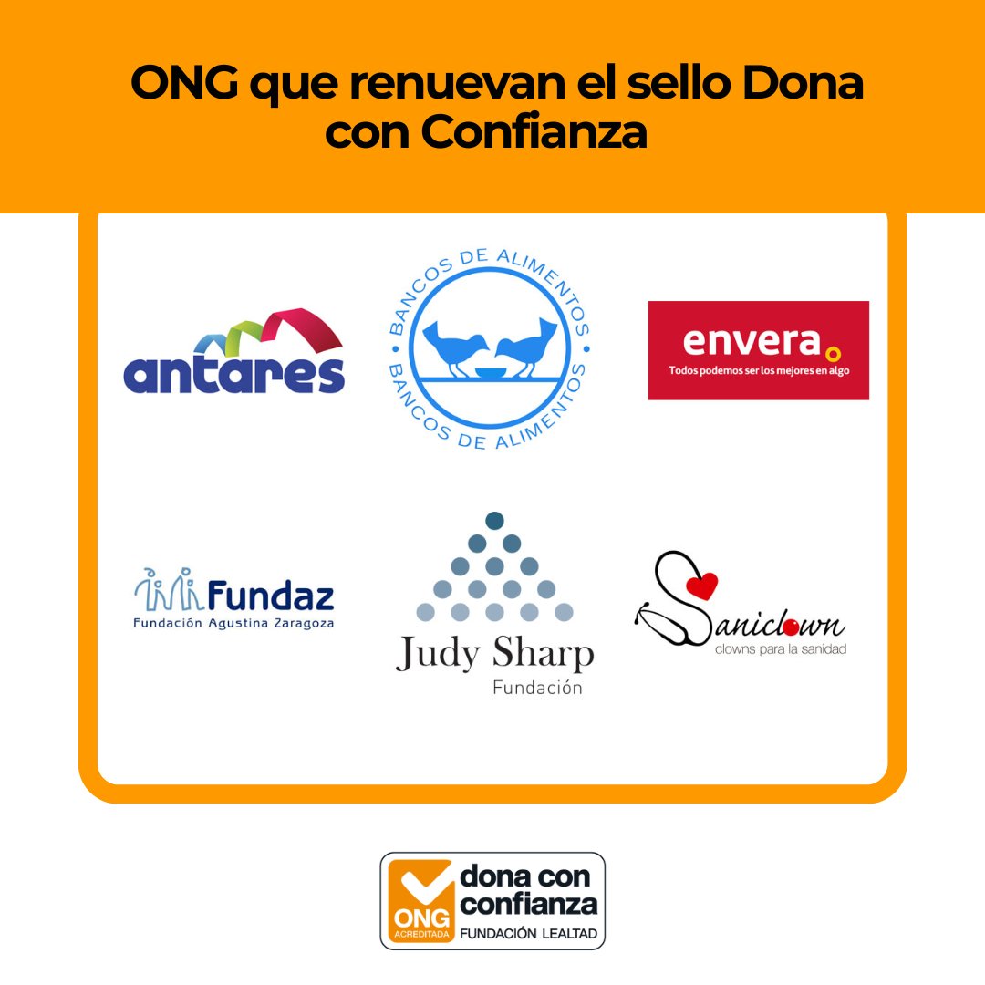 FundLealtad's tweet photo. Hoy queremos dar la enhorabuena a
@AntaresAsoc
@balimentos
@Grupo_Envera_
#FUNDAZ
#JudySharp 
@Saniclown 
por haber renovado una vez más el sello #DonaconConfianza 👏
🔍En nuestro buscador de #ONG puedes consultar sus fichas de #ONGacreditadas https://t.co/WhdLLDMNVg https://t.co/sMxR7KY6UB
