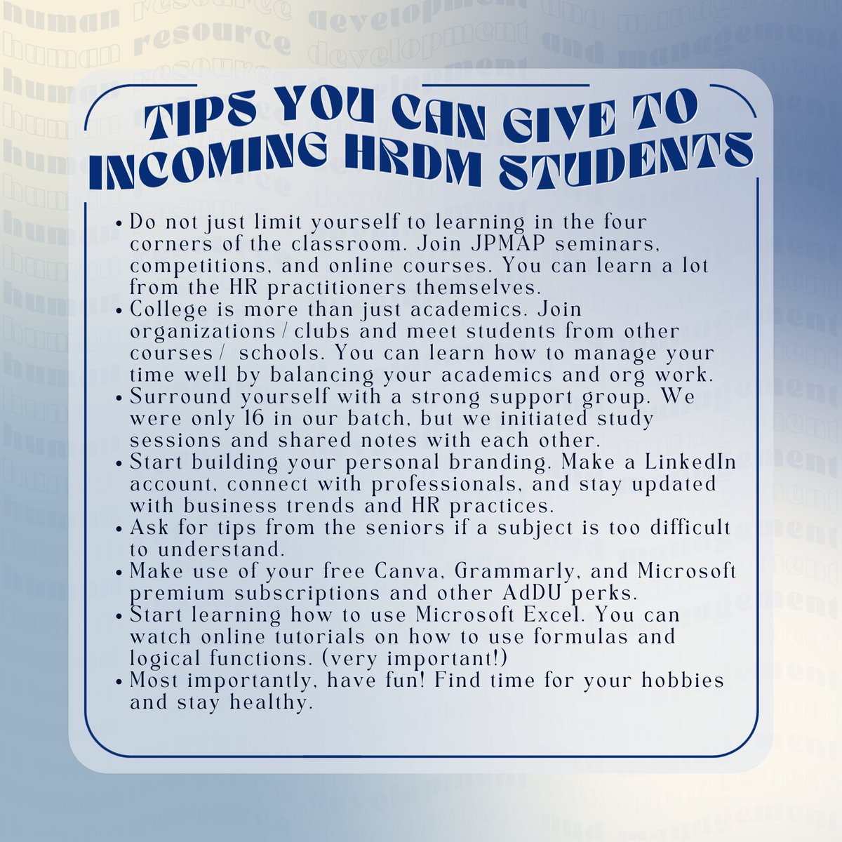JPMAP_AdDU's tweet photo. LOOK | Meet our Batch 2022 Alumna, Ivy Camille Braga, as she shares her compelling statement on why you should enroll in BS HRDM program at Ateneo de Davao University.

#ChooseAdDUHRDM https://t.co/aiEE1QryXZ