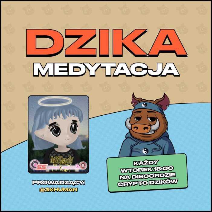🚨Medytacja alert🚨

Kto będzie z nami?👀

Kolejny tydzień zapraszamy was na wtorkową medytację #dzikamedytacja💆

🧘🏻‍♂️Prowadzący:<a href="/3xhuman/">“exHuman” ❀hmu for devs❀</a> (@ThePolacyNFT) 
📅Kiedy: 25.07
⏰Czas: 18:00
📍Gdzie: Discord Crypto Dziki (link w bio)

Napisz "namaste" jeśli będziesz z nami👇