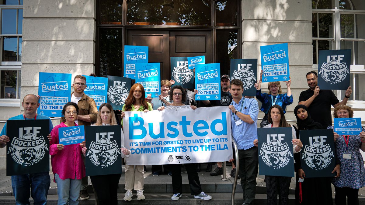 .<a href="/ITFglobalunion/">International Transport Workers' Federation (ITF)</a>'s 18.5 million members stand with @ILAunion 🇺🇸 in #InternationalSolidarity.

We won't accept <a href="/Orsted/">Ørsted</a>'s attempt to strip dockers of our important role in safely loading and unloading vessels. 🚢🏗️💨⚡

From SYD 🇦🇺 to CPN 🇩🇰 to LDN 🇬🇧 – we all say '#ILAheretostay!'