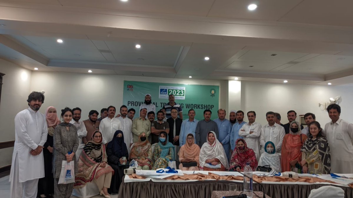ASERPAKISTAN's tweet photo. #AserCycle23 updates!

ASER Provincial Workshop #KP!
Aser Provincial Workshop KP ends today. Partners from all over KP participated in the workshop and had hands on experience of the ASER survey 23!

Group picture of Master Trainers with all participants!
#ASERPakistan #ASER23 https://t.co/xSYESRGP4Q