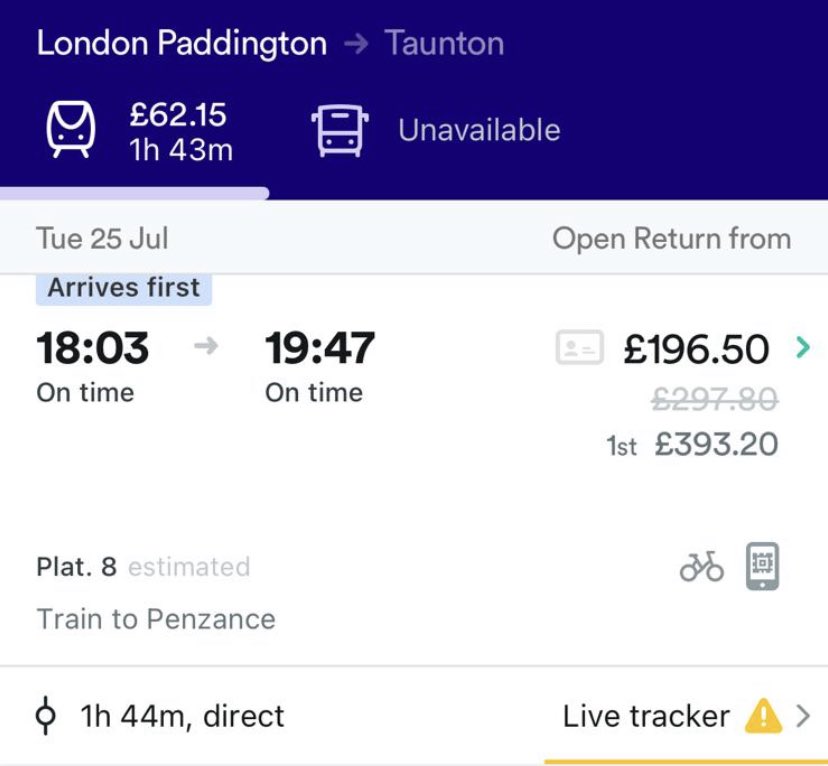 London to Taunton. Nearly £200 with a railcard. £300 without. We are not a serious country