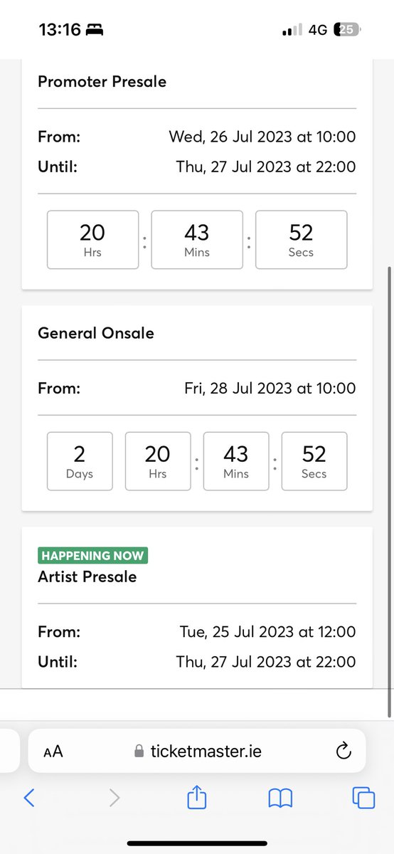 nadielarkin's tweet photo. Farcical … happened over and over and still no tickets @TicketmasterIre are they sold out or what? Update please and save more hours of this madness https://t.co/0rsq2EbgWI