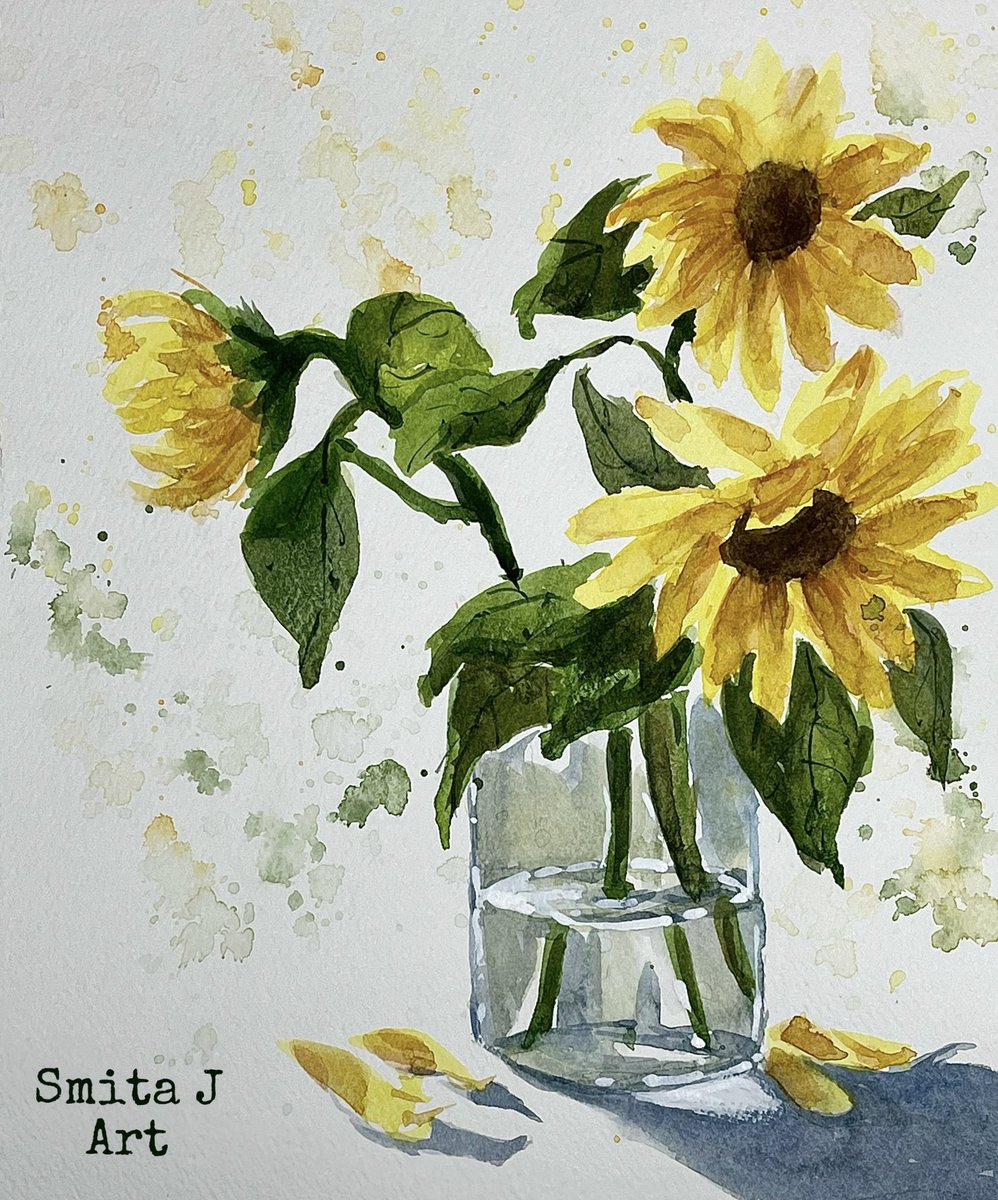 In golden blaze, blooms,
Sunflower embraces sun's kiss,
Summer's warm embrace 🌼

#watercolorflorals #watercolorfloral #watercolor #loosefloralartist #loosebrushstrokes #loosefloraldesign #loosefloralart #watercolorfloral #floralart #floral #summer #july
#sunflower