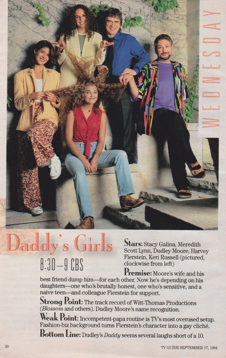 DADDY'S GIRLS. 1994. 

Stacy Galina, Meredith Scott Lynn, Dudley Moore, Harvey Fierstein, Keri Russell. #DaddysGirls #TVGuide