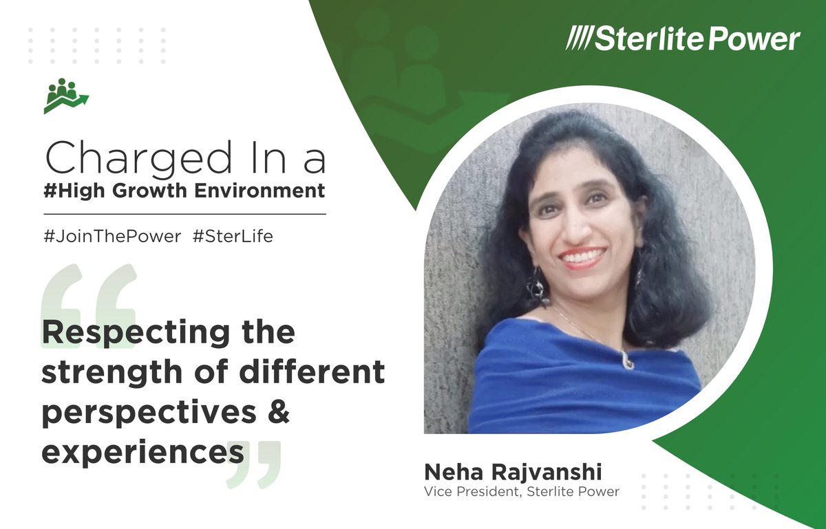 SterlitElectric's tweet photo. Hear NEHA RAJVANSHI speak about having equal #opportunities at work and why it makes a difference.
Check here-> https://t.co/6NPy5EBtyd
#JoinThePower #SterLIFE #EVP #EmployeeSpeaks #GreatPlaceToWork #worklifeintegration https://t.co/5OL136MNtn