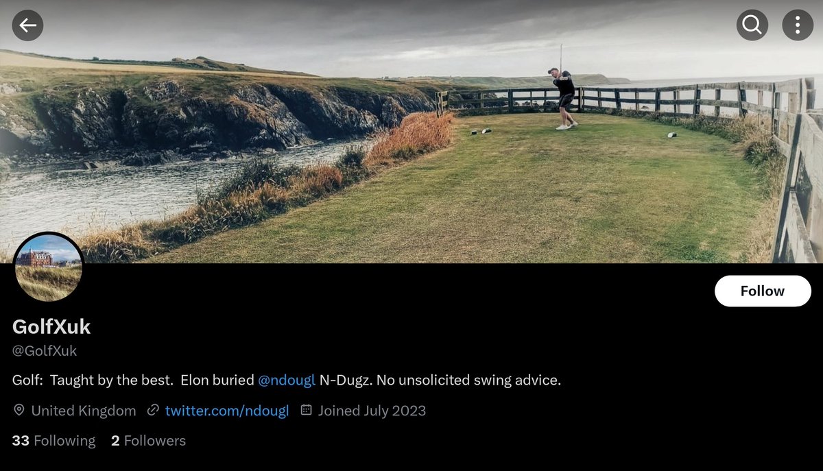 ndougl's tweet photo. So, not content with killing the Twitter brand, Elon has locked out this account for good

Please follow me on @GolfXuk to continue receiving golf travel updates, photography, stats &amp; amateur golf psychology from a former pupil of @RickShielsPGA. Thanks

#golfchat #GolfLife #golf https://t.co/8fnTaWCbUM