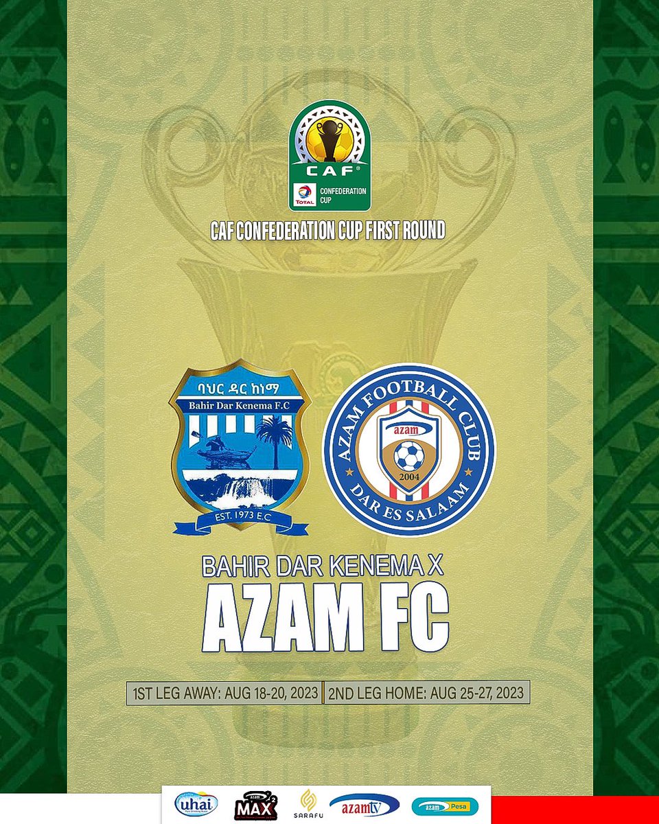 azamfc's tweet photo. #CafCcDraw Tumepangwa kucheza dhidi ya Bahir Dar Kenema ya Ethiopia katika raundi ya kwanza ya Kombe la Shirikisho la Afrika.
Mchezo wa awali utafanyika kati ya Agosti 18 hadi 20, 2023 ugenini kabla ya mechi ya marudiano kupigwa kati ya Agosti 25 hadi 27, Azam Complex.
๐ https://t.co/CbsjMlnIgm