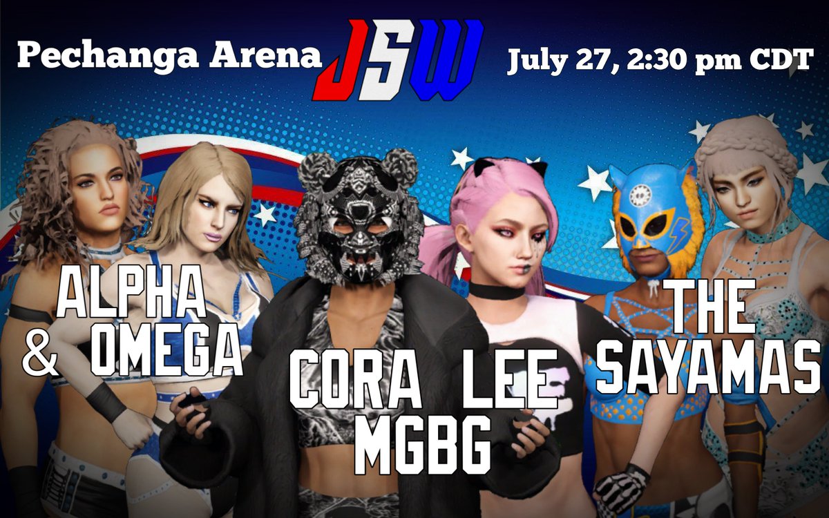 Triple threat tag action up next as @KOQueenLee and Machine Gun Bubblegum team up to take on the duo of <a href="/BlackandRedPuma/">LORD F'N MARIA</a> and Kori and Alpha &amp; Omega. Which team will walk up with a major W? (Note: nobody here is in the JSW Tag Team League)