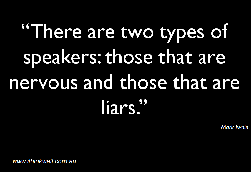 There are two types of speakers: 
those that are nervous and 
those that are liars. Mark Twain 
Most people get anxious about presenting. It's normal. You are normal.
#PhDchat #ECRchat #postdoc