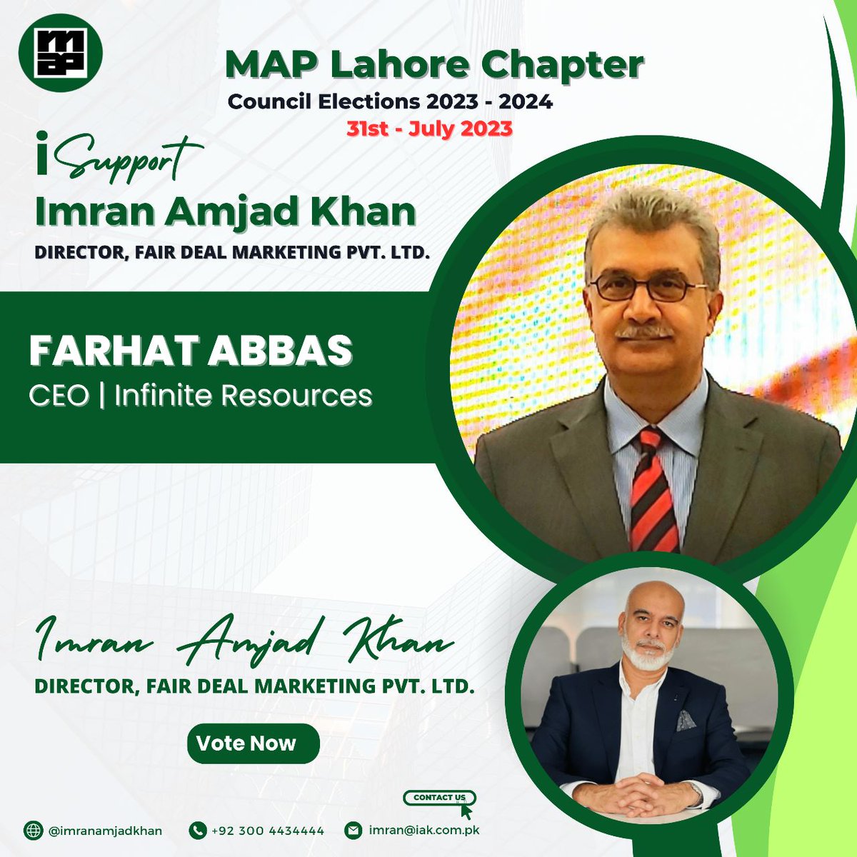 Marketing Association of Pakistan Lahore. Elections on 31st July 2023. Pls vote for Imran Amjad Khan.