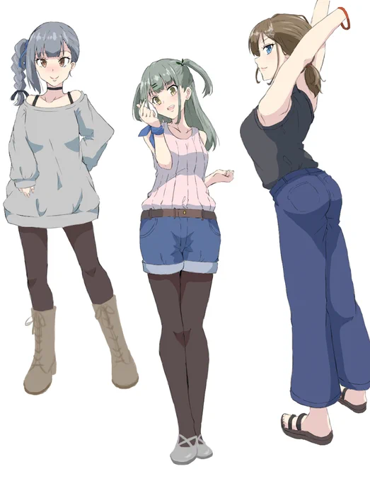 ヘアアレンジ艦娘 霞【サイド三つ編みテール】 夕張【ツーサイドアップ】 摩耶【ゆるふわローポニー】  順番は前後してますがご容赦を