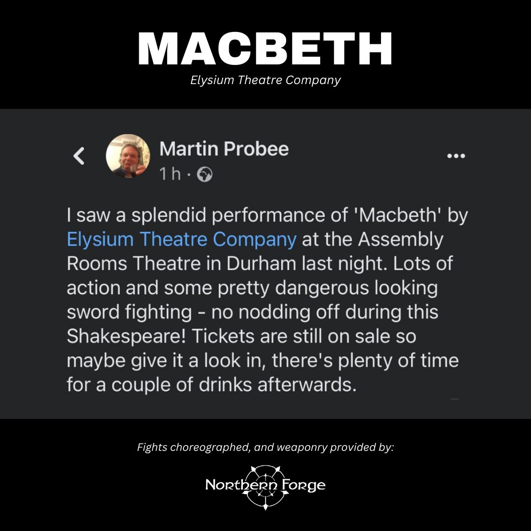 By 'pretty dangerous looking sword fighting', I like to think he means--to quote the BADC--a thrilling display of combative artistry! 😊

#Shakespeare #ShakespeareForAll #SummerOfShakespeare #FightDirector #StageCombat #Durham #durhamshakespearefestival #BADC @ElysiumTc @BADC_UK