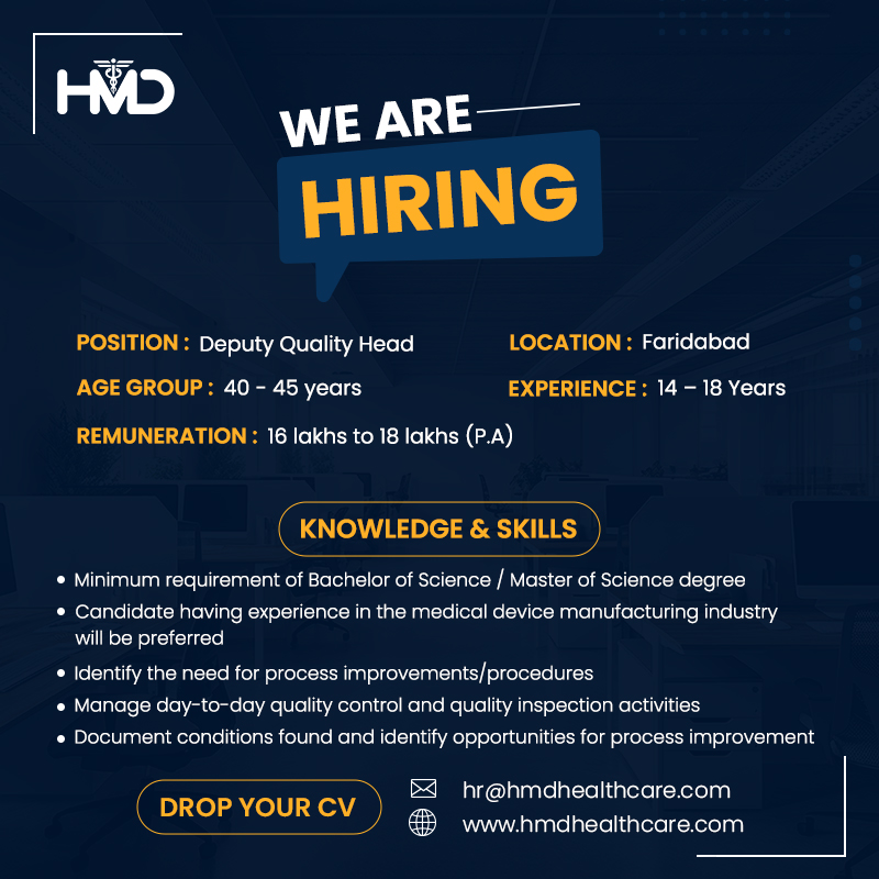 hmdhealthcare's tweet photo. HMD is hiring dynamic candidates for the role of Deputy Quality Head. Apply now & become a part of the leading organisation in the healthcare sector! #hiring #WeAreHiring #JobOpening #ManagerRole #DeputyQualityHead #ApplyNow #HealthcareSector #HMDJobs #HMD #ProudToBeHMD https://t.co/s7qRIDz0LD