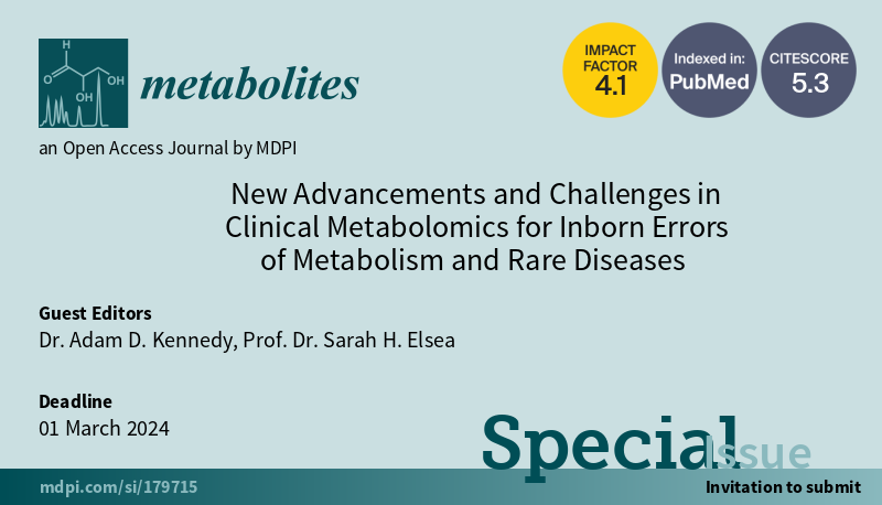 MetabolitesMDPI's tweet photo. #OpenForSubmission 📢 "New Advancements and Challenges in Clinical Metabolomics for Inborn Errors of Metabolism and Rare Diseases" The Special Issue in #MDPIMetabolites 📗 leading by Dr. Adam D. Kennedy and Prof. Dr. Sarah H. Elsea
More info 👉  https://t.co/XAdHR5unxH https://t.co/QA04baRpT7