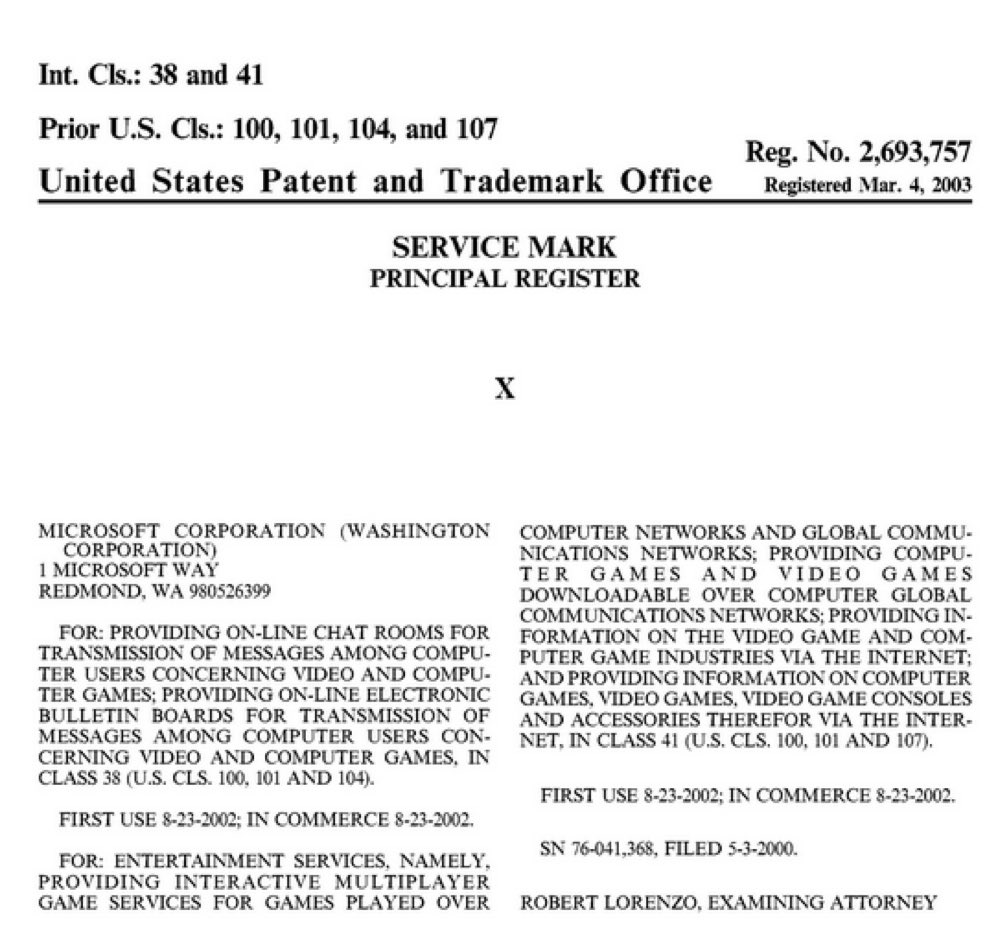 MorningBrew's tweet photo. Microsoft owns the "X" trademark for video games

Meta owns the "X" trademark for social media

In total there are nearly 900 active US trademarks that already cover the letter "X"

Elon is 100% getting sued https://t.co/HxsKj9BqSV