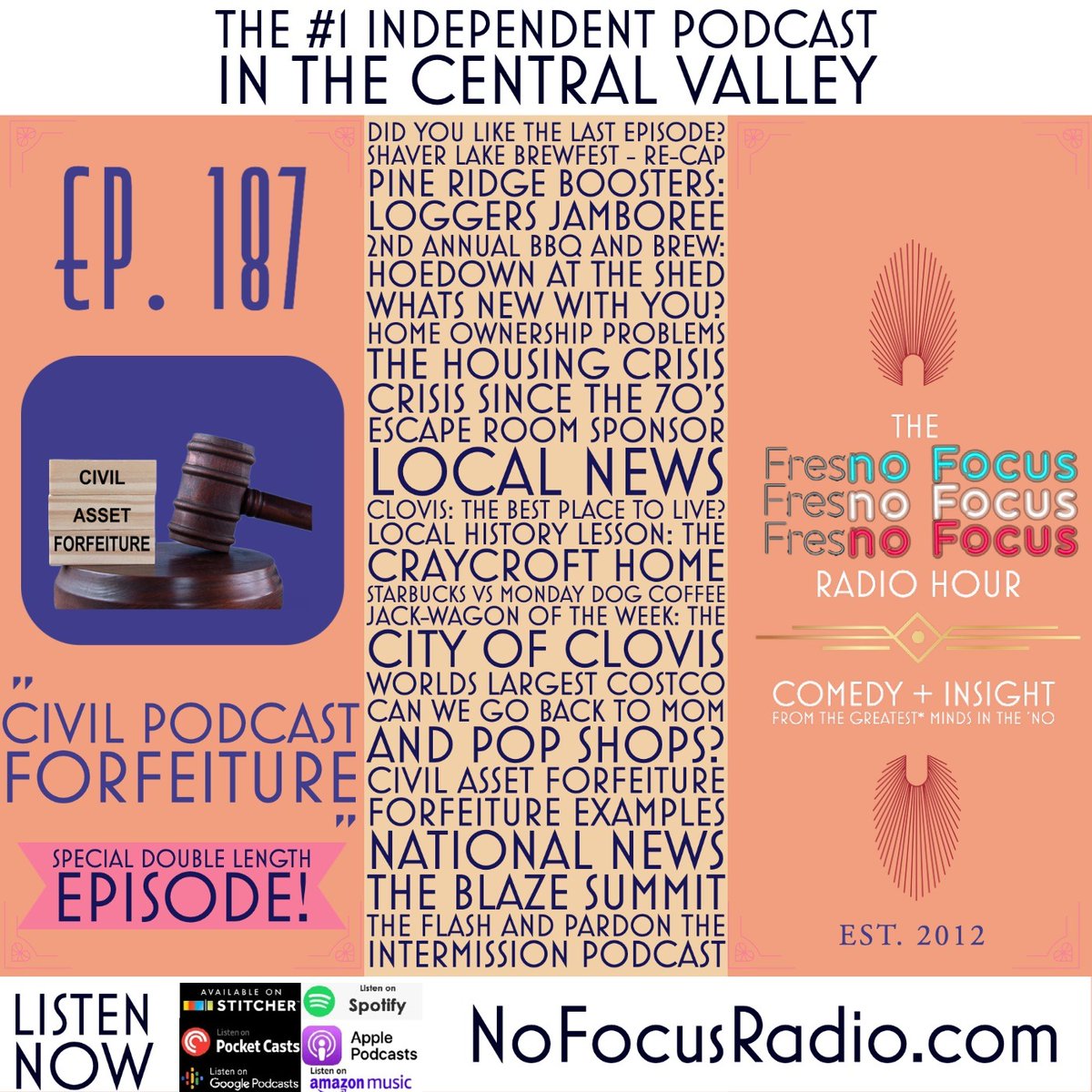 Nofocusradio's tweet photo. The 'no Focus Radio Hour Ep 187: "Civil Podcast Forfeiture."
https://t.co/8u7nXdY2AT
:
#fresno #clovis #podcast #fresnoradio #centralvalley #radio #shaverlakebrewfest #housingcrisis #california #costco #blazesummit #civisasssetforfeiture #theflash #escaperoom #hoedown https://t.co/k1wTGhlqSy