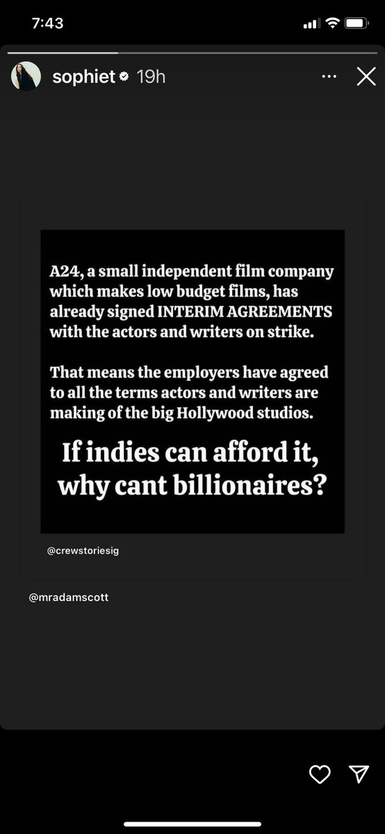 Sophie Turner is on strike and has spoken. https://t.co/scMrnF9b4w