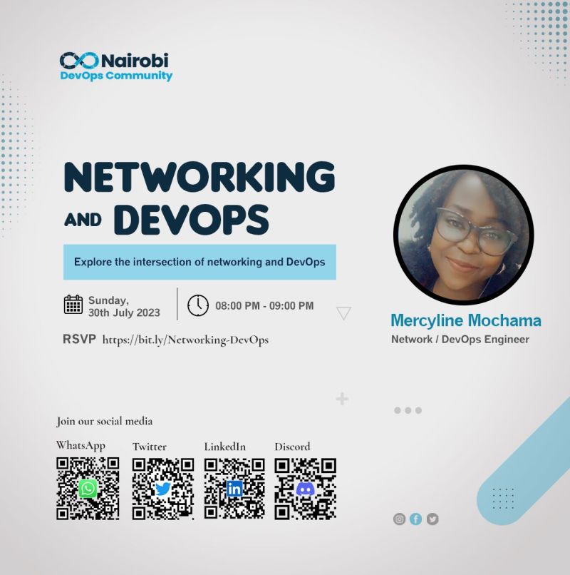 nairobidevops's tweet image. Join us this Sunday, 30th July 2023 at 8pm for an amazing online session on Networking and DevOps led by our expert engineer @Mercyline_M

RSVP: lnkd.in/dDxCP-9v

#devops #nairobidevops #nairobidevopscommunity #devopske #networking