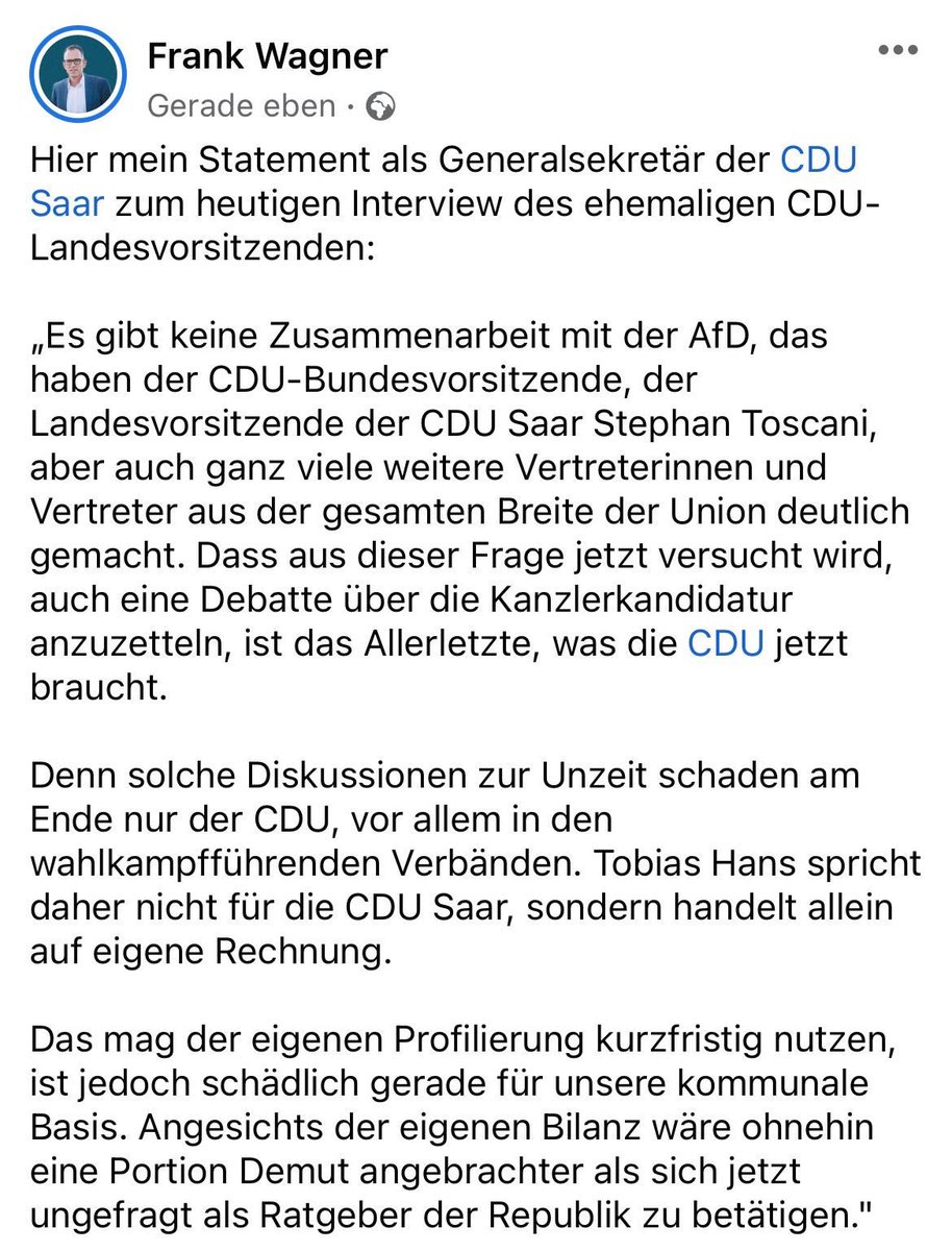 1. Saar-CDU kritisiert Merz
2. Hans kritisiert Merz
3. Saar-CDU kritisiert Hans

Aha.