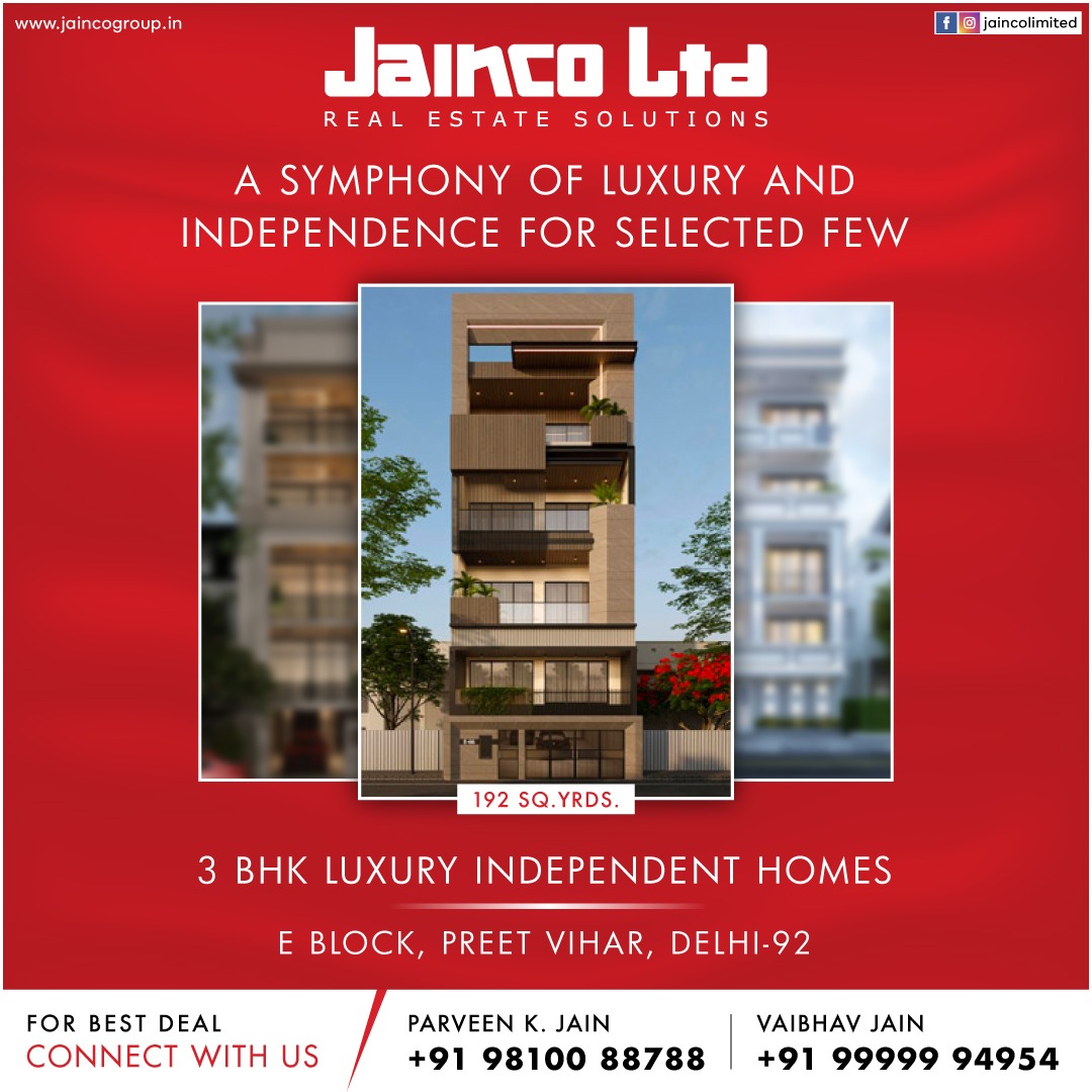 JaincoLimited's tweet photo. Get ready to experience a Symphony of Luxury and Independence at newly build luxury #independentfloors in Preet Vihar, Delhi.
📱: +91 9999994954
📧: info@jaincogroup.in
👨🏻‍💻: https://t.co/0XHKg9iOWL

#JaincoLimited #Investment #RealEstateSolution #residential https://t.co/8aguV4TBTN