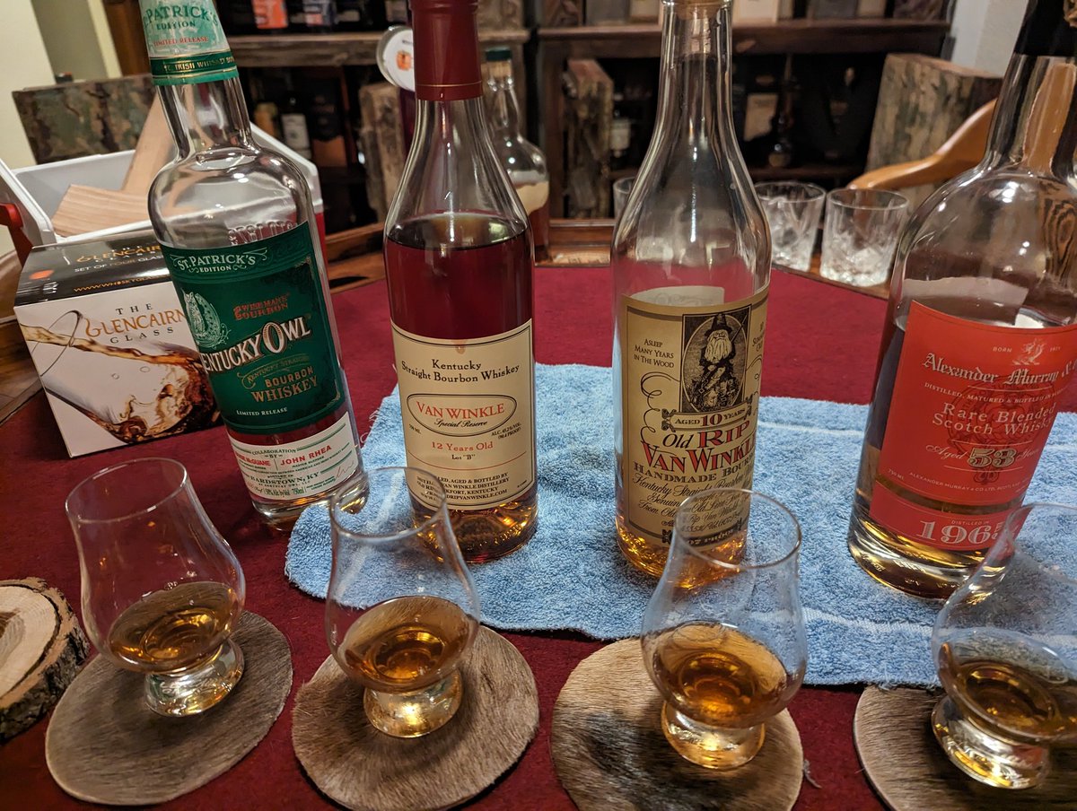 Anyone who knows me knows I don't drink hardly ever.

A client gave me a formal tasting of some fine spirits last night. Still can't say I enjoy the taste, but I can appreciate the craft. #bourbon #scotch #pappy #kentuckybourbon