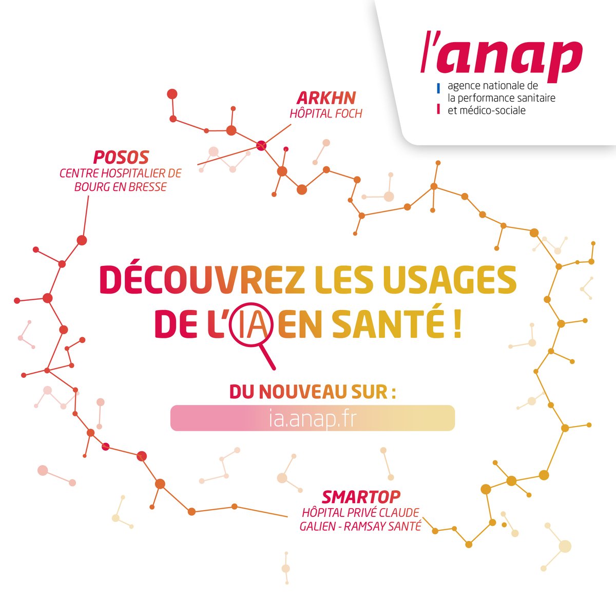 Ne manquez pas les nouvelles solutions d’#IA opérationnelles référencées sur ia.anap.fr ! 🙌

📸<a href="/Posos_tech/">Posos</a>, pour les prescriptions
🗓️SmartOP, pour les plannings du bloc
🖥️Arkhn, pour structurer les données de santé

Découvrez ces solutions 👉urlz.fr/mSyP