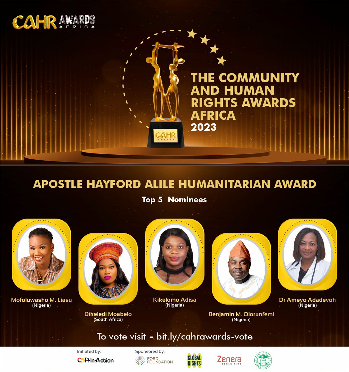 Here are the nominees for 𝗧𝗵𝗲 𝗔𝗽𝗼𝘀𝘁𝗹𝗲 𝗛𝗮𝘆𝗳𝗼𝗿𝗱 𝗔𝗹𝗶𝗹𝗲 𝗛𝘂𝗺𝗮𝗻𝗶𝘁𝗮𝗿𝗶𝗮𝗻 𝗔𝘄𝗮𝗿𝗱!  

Cast your vote for the most deserving! To vote, visit bit.ly/cahrawards-vote
Voting ends on Monday, 7 August 2023. 

#CAHRAwards2023 #goodcitizenng #humanrights