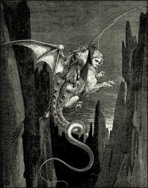 IVarsovienne's tweet photo. Geryon, the Monster of Fraud, a beast with wings with the paws of a bear, the body of a wyvern & a scorpion's poisonous sting, but with the face of an "honest man". He dwells somewhere in the shadowed depths between the 7-8 circles of Hell. #Dante #Geryon https://t.co/fT7SKckjCl https://t.co/4R9WMmJYIx