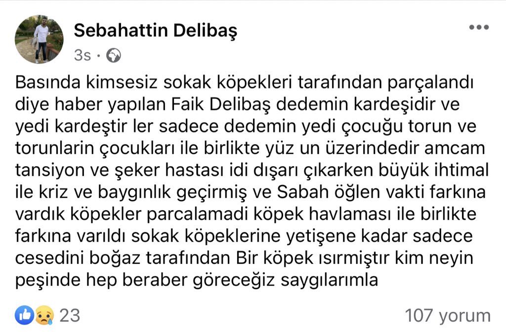 köpeğin havlaması ile amcamız bulunuyor ! Ailesi köpeğin parçaladığı haberlerinin yalan olduğunu söylüyor ve isyan ediyor !Ey utanmaz basın insanı kışkırtmak için daha ne kadar ileri gideceksin güvenli sokaklar derneği başıboş köpek sorunu bunun yalan olduğunu bile bile yayıyor