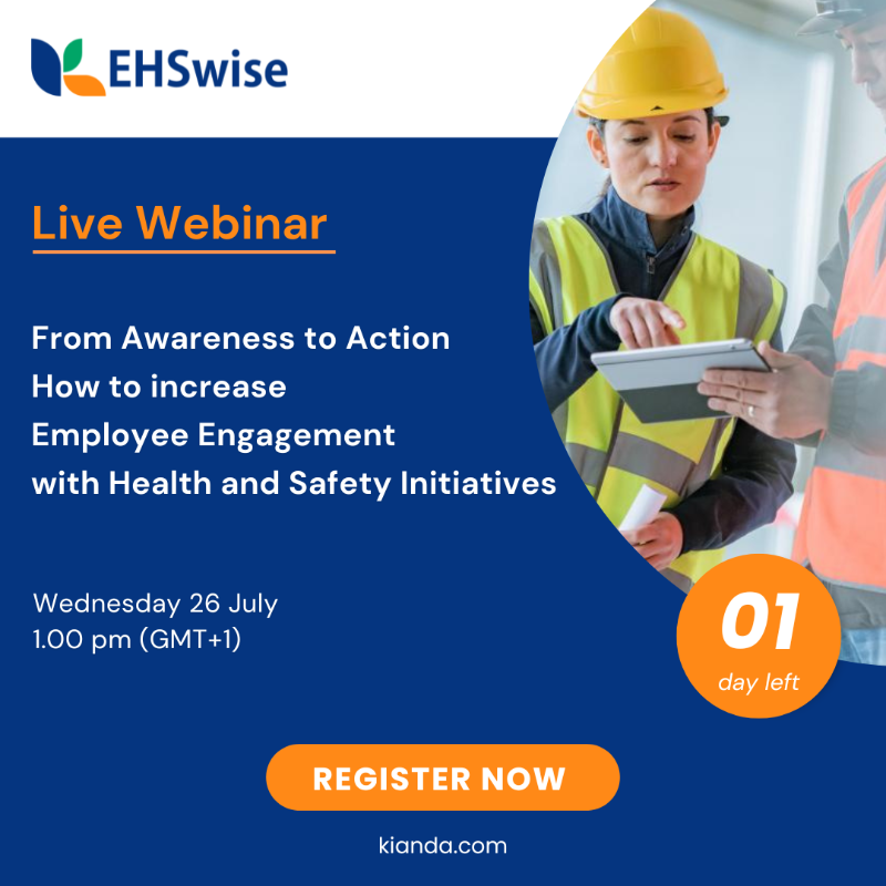 Kianda_Tech's tweet photo. ⏳ Only 1 Day Left Until Our Webinar! ⏳

Join us tomorrow for our webinar: "From Awareness to Action: Increasing Employee Engagement with Health and Safety Initiatives."

We look forward to having you join us tomorrow!