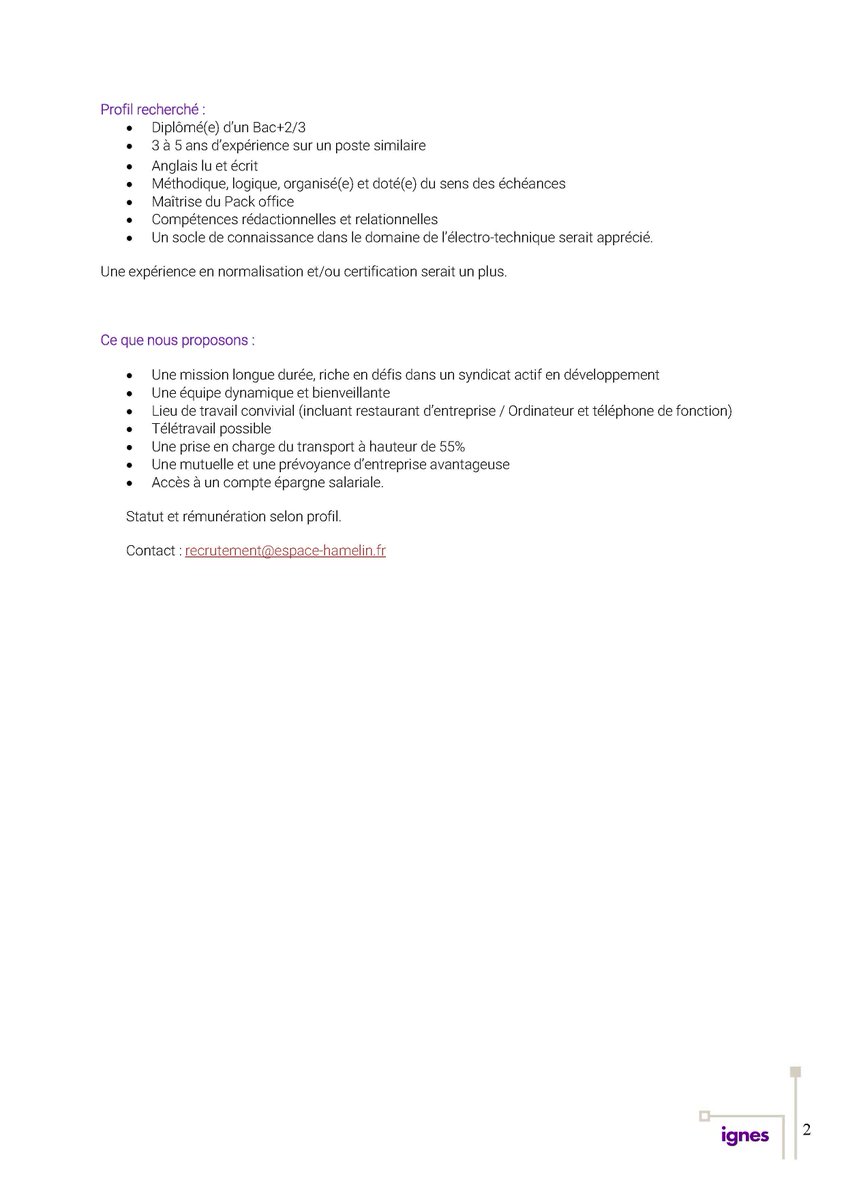 <a href="/IGNES_FR/">IGNES</a>  est à la recherche d’un(e) Assistant(e) technique d'ingénieur 💼
📩 #Candidature : recrutement@espace-hamelin.fr
📍 #Paris (16ème arrondissement) 
🙏 N'hésitez pas à partager l’annonce !

#recrutement #job #emploi #ingénieur #hiring #cdi