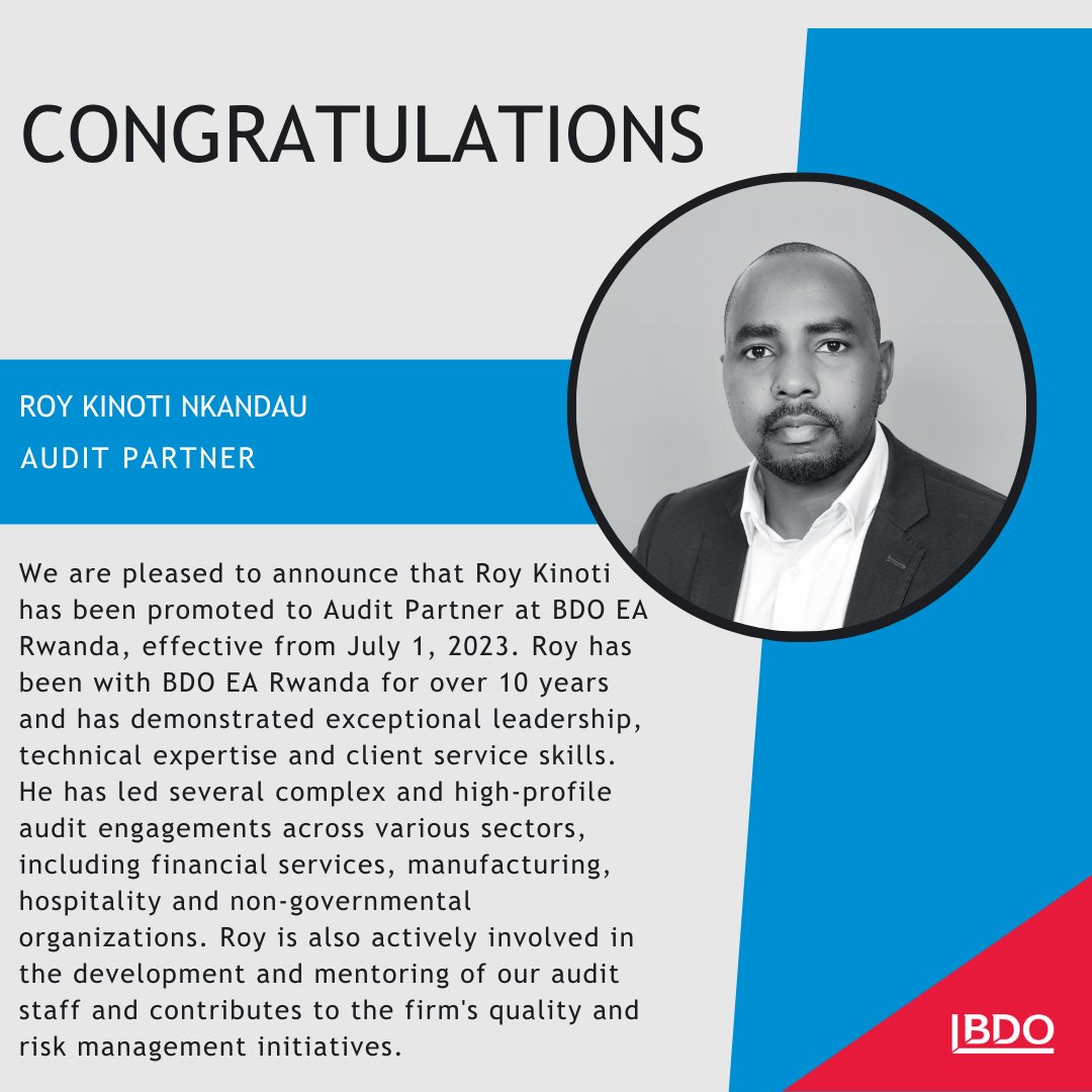 Please join us in celebrating Roy's well-deserved promotion and wish him continued success in his new role as Audit Partner.  #GetToKnowBDO #AuditPartner  #CareerMilestone #RwOT