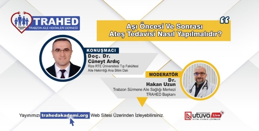 TRAHED AKADEMI 
2023 yılı yayınlarımızı trahedakademi.org sayfamızdan üye olup,  izleyebilirsiniz. İlk konumuz Doç.Dr.Cüneyt Ardıç' ın anlatacağı, Aşı Öncesi ve Sonrasi Ateş Tedavisi Nasıl Yapılmalıdır.Bilgilerinize
TRAHED YÖNETIM KURULU