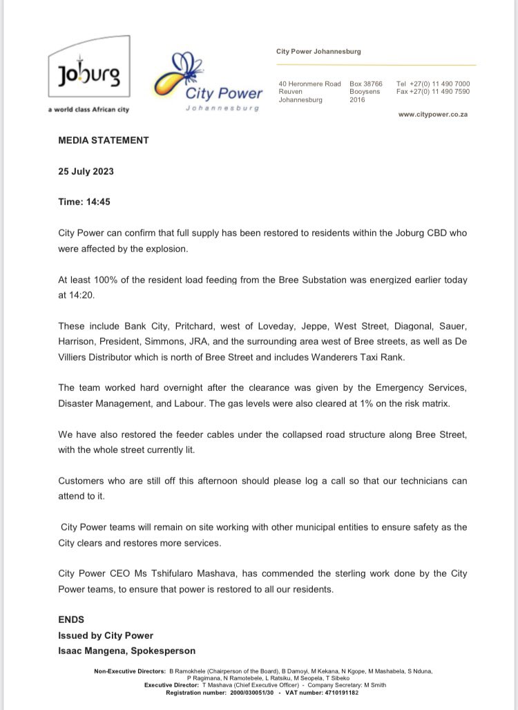 CityPowerJhb's tweet photo. #CBDUpdate #BreeStreet
Kindly see latest update on the Johannesburg CBD
^LT https://t.co/QrAdc5mxMx