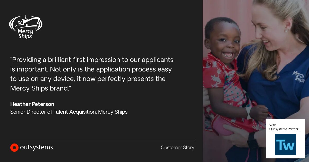 OutSystems's tweet image. Before setting sail with a second hospital ship, @MercyShips needed to double their volunteers.

With #OutSystemsPartner @TruewindIT, they built a digital recruitment system to streamline the end-to-end application + selection process.

Here&apos;s their story: bit.ly/3Okv4tQ