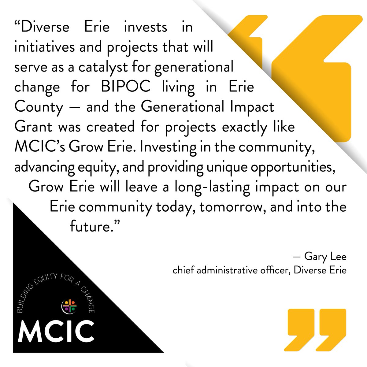 For 60 years, #MCIC has worked to rewrite the narrative for people who have not been afforded the same opportunities as others. And, thanks to funders like @DiverseErie, we are making it happen with projects like #GrowErie.

#BuildingEquityForAChange #SavocchioOpportunityPark