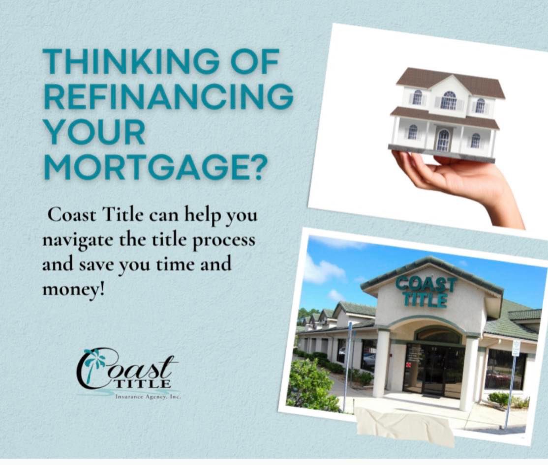 Thinking of refinancing your mortgage? Coast Title can help you navigate the title process and save you time and money. Contact us today. 

#MortgageRefinance #TitleInsurance #CoastTitle
#palmcoast #flaglercounty #follownow #followus