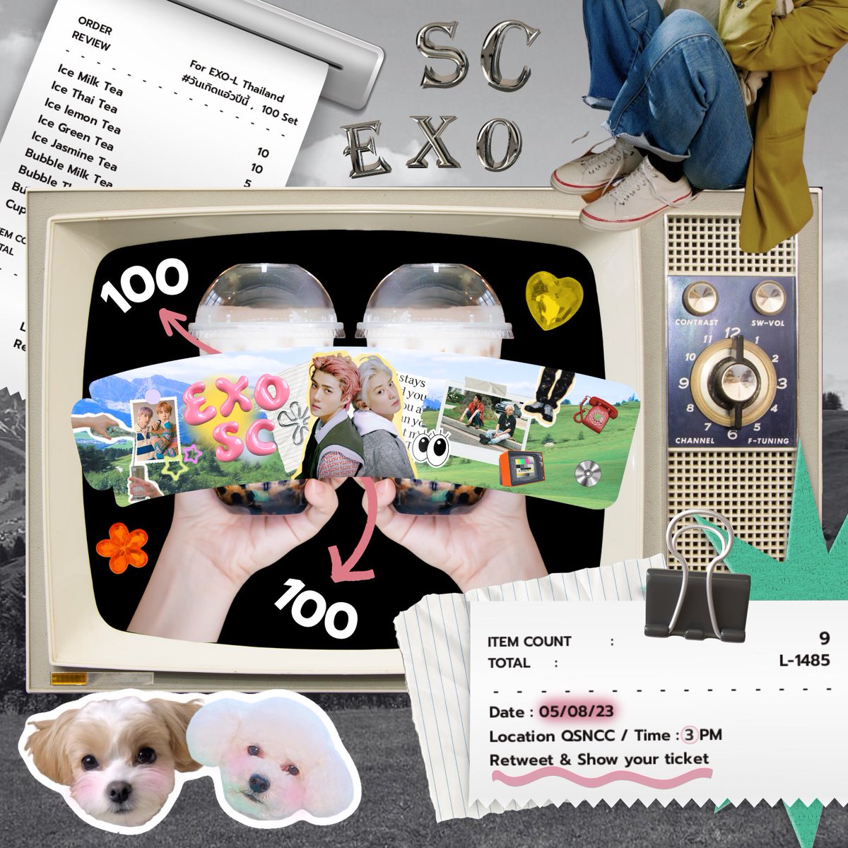* ꔛ giveaway EXO-SC in BKK ˚   ◡̎  ꙳

🧋Ice tea &amp; bubble tea 100 cup:
🥤Cup sleeve 100 ea.
   
   ꕤ QSNCC Hall 1-2
   ꕤ 5 .08 .23
   ꕤ 3 PM

✳︎ retweet &amp; show your ticket

#EXOSCinBKK
#EXOSC_BackToBackinBKK
#วันเกิดแอ๋วปีนี้ แจกชานมจ้า