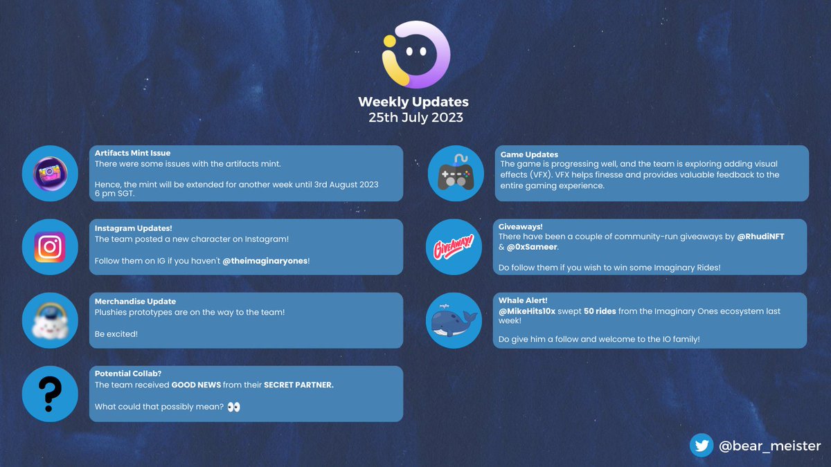 It's another week, which means another update of IO @Imaginary_Ones! Here's what happened last week in the IO ecosystem! 👇 Special mention to @0xSameer, @RhudiNFT, and @MikeHits10x!